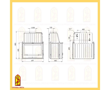 Камин Мета Эльзас 700 с топкой Эльба Аква 700Ш
