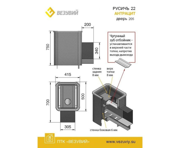 Печь Везувий РУСИЧЪ АНТРАЦИТ 22 205