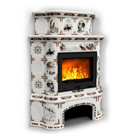 Печь камин КимрПечь Прованс с дровником Угловой двухъярусный Зима с топкой Ладья 600