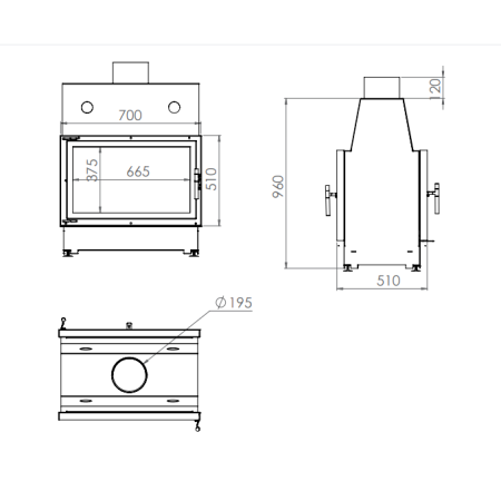 Топка ECHA-TECH ECT Double 70x51/С 13 кВт 700/510 туннель, футеровка чугун
