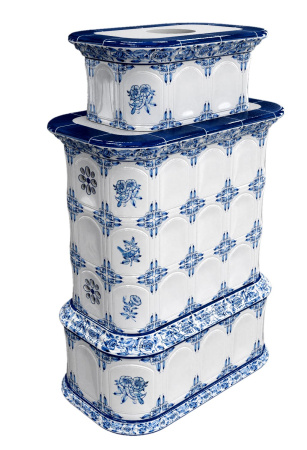 Печь камин КимрПечь Прованс с дровником Центральный Двухъярусный Дельфт с топкой Ладья 600