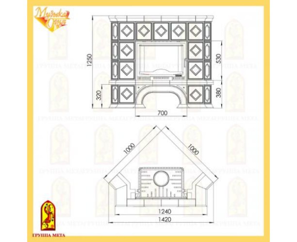 Камин Мета Унисон угловой с топкой Эльба 700Ш