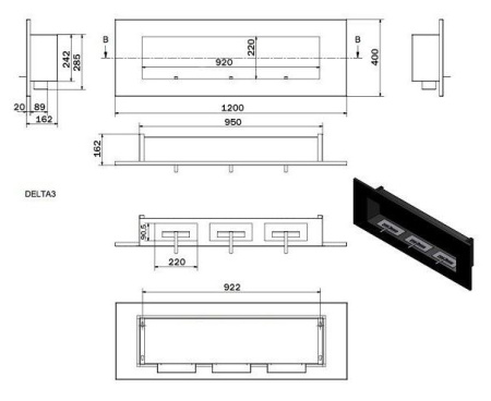 Биокамин Kratki DELTA 3 (400*1200) TUV