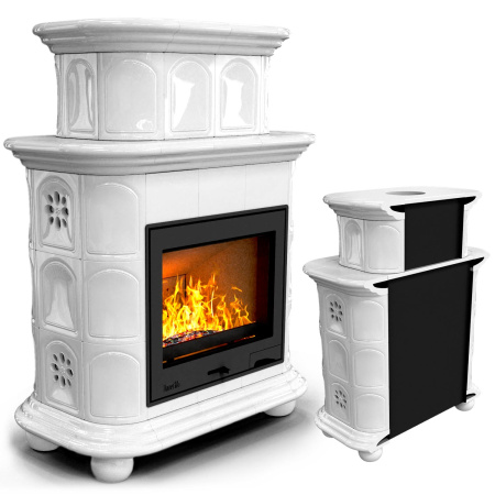 Печь камин КимрПечь Прованс Пристенный Двухъярусный Белый с топкой Ладья 600