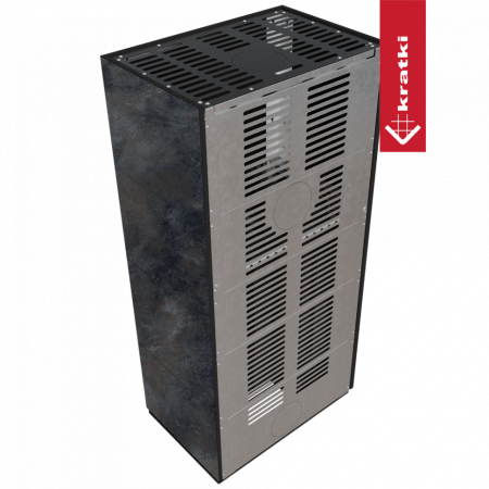 Печь Kratki FLOKI в облицовке OSSIDO NERO, угловое стекло слева