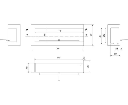 Биокамин Kratki DELTA/L/1200 угловая TUV левый