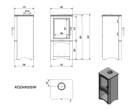 Печь Kratki KOZA K5/S/W