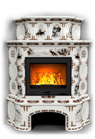 Печь камин КимрПечь Прованс с дровником Угловой двухъярусный Зима с топкой Ладья 600