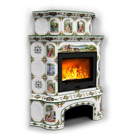 Печь камин КимрПечь Прованс с дровником Угловой двухъярусный Усадьба с топкой Ладья 600