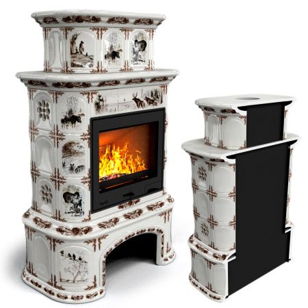 Печь камин КимрПечь Прованс с дровником Пристенный Двухъярусный Зима с топкой Ладья 600