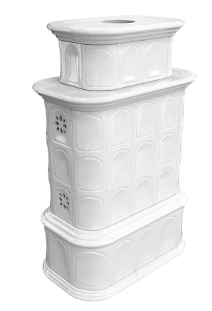 Печь камин КимрПечь Прованс с дровником Центральный Двухъярусный Белый с топкой Ладья 600