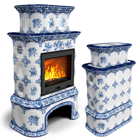 Печь камин КимрПечь Прованс с дровником Центральный Двухъярусный Дельфт с топкой Ладья 600