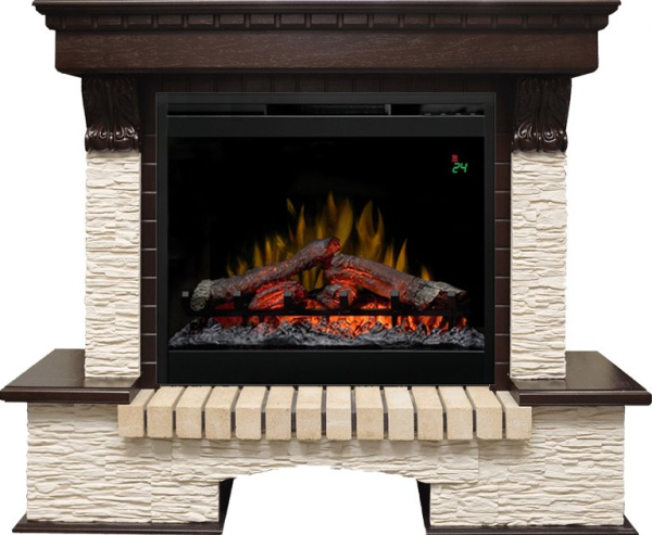 Каминокомплект Pierre Luxe угловой - Темный дуб / Сланец мелкий с очагом Symphony 26'' DF2624L-INT