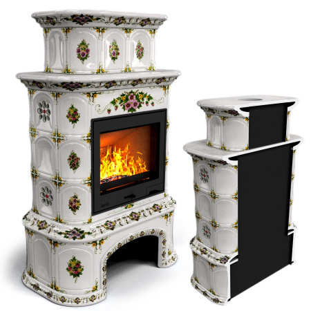 Печь камин КимрПечь Прованс с дровником Пристенный Двухъярусный Лето с топкой Ладья 600