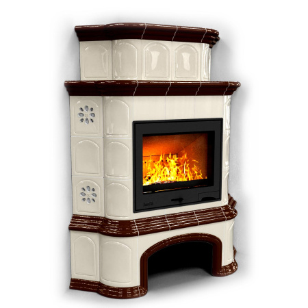 Печь камин КимрПечь Прованс с дровником Угловой двухъярусный Шоколад с топкой Ладья 600