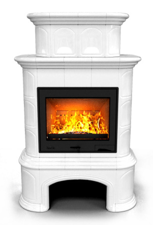 Печь камин КимрПечь Прованс с дровником Центральный Двухъярусный Белый с топкой Ладья 600