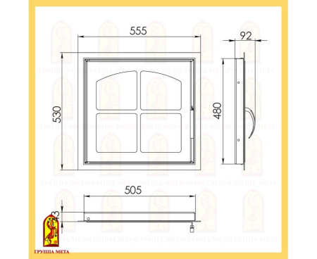 Печная дверь ДК555-1К сталь термостойкое стекло
