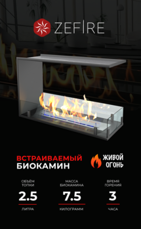 Биокамин ZeFire торцевой сквозной Standart 700