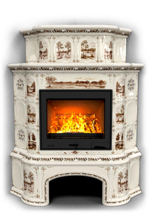 Печь камин КимрПечь Прованс с дровником Угловой двухъярусный Деревня с топкой Ладья 600