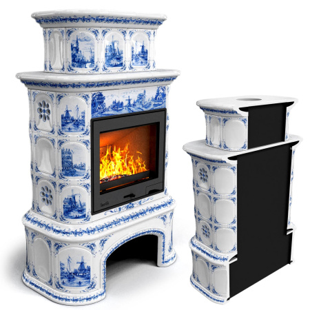 Печь камин КимрПечь Прованс с дровником Пристенный Двухъярусный Голландия стопкой Ладья 600