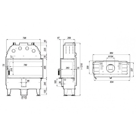 Топка DEFRO HOME INTRA SLIM ME BL 8 кВт 834/465/337мм угловое стекло слева