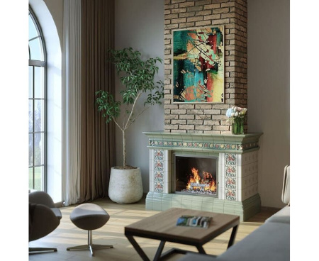 Камин Ceramica Арт Нуво Фисташковый с росписью Камин Ceramica Арт Нуво Фисташковый с росписью