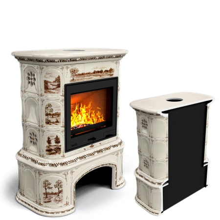 Печь камин КимрПечь Прованс с дровником Пристенный Деревня с топкой Ладья 600