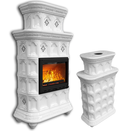 Печь камин КимрПечь Истра Центральный Двухъярусный Белый с топкой Ладья 600