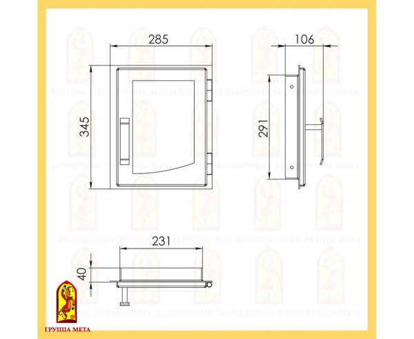 Печная дверь ДВ285-1П сталь термостойкое стекло Печная дверь ДВ285-1П сталь термостойкое стекло