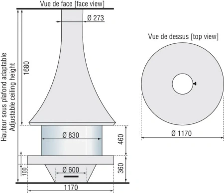 Камин Bordelet EVA 992 центральный подвесной со стеклом Камин Bordelet EVA 992 центральный подвесной со стеклом