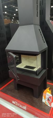 Камин Экокамин Панорама ТРИ СТЕКЛА NEW черный