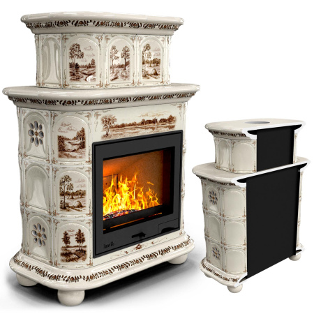 Печь камин КимрПечь Прованс Пристенный Двухъярусный Деревня с топкой Ладья 600