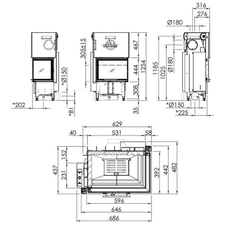 Топка SPARTHERM Varia 2R-62h чёрный шамот Топка SPARTHERM Varia 2R-62h чёрный шамот