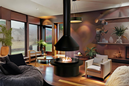 Камин дизайнерский островной AVES 36 Флоренция со стеклом