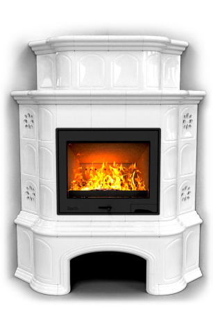 Печь камин КимрПечь Прованс с дровником Угловой двухъярусный Белый с топкой Ладья 600