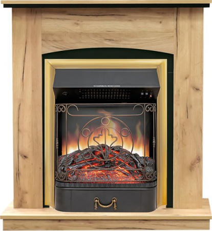 Каминокомплект Barcelona (разборный) - Дуб золотой с очагом Majestic FX Brass