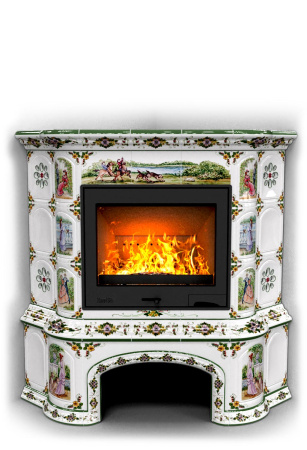 Печь камин КимрПечь Прованс с дровником Угловой Усадьба с топкой Ладья 600