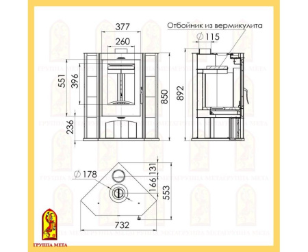Печь Мета Одер 7 угловой с плитой