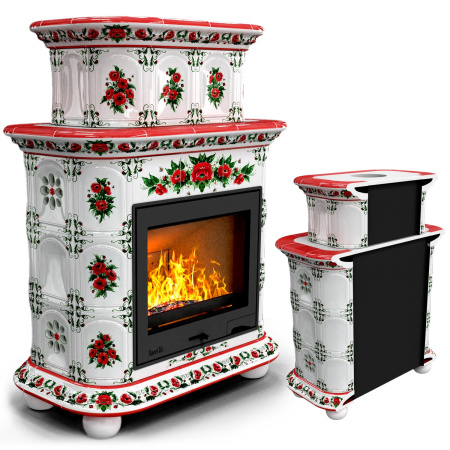 Печь камин КимрПечь Прованс Пристенный Двухъярусный Маки с топкой Ладья 600