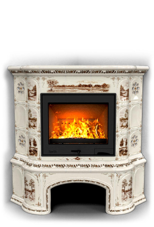 Печь камин КимрПечь Прованс с дровником Угловой Деревня с топкой Ладья 600