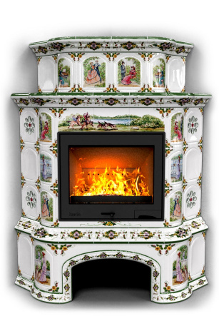 Печь камин КимрПечь Прованс с дровником Угловой двухъярусный Усадьба с топкой Ладья 600