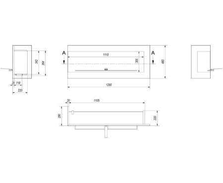Биокамин Kratki DELTA/P/1200 угловая TUV