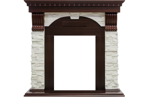 Каминокомплект Dublin - Темный дуб / Сланец белый с очагом Majestic FX Brass