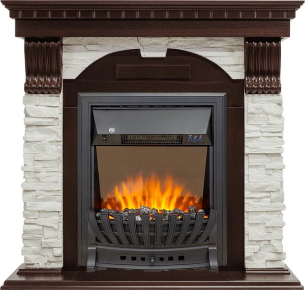 Каминокомплект Dublin - Темный дуб / Сланец белый с очагом Aspen Black Каминокомплект Dublin - Темный дуб / Сланец белый с очагом Aspen Black