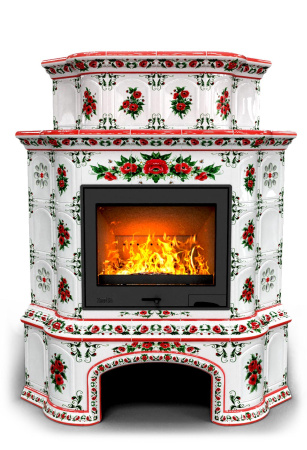 Печь камин КимрПечь Прованс с дровником Угловой двухъярусный Маки с топкой Ладья 600