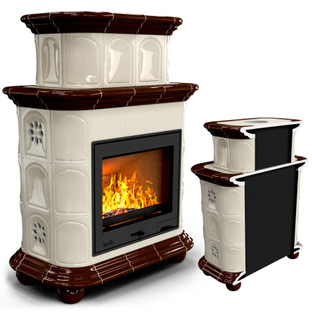 Печь камин КимрПечь Прованс Пристенный Двухъярусный Шоколад с топкой Ладья 600