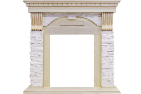 Каминокомплект Dublin - Слоновая кость с патиной / Сланец крем с очагом Aspen Black Каминокомплект Dublin - Слоновая кость с патиной / Сланец крем с очагом Aspen Black
