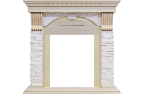 Каминокомплект Dublin - Слоновая кость с патиной / Сланец крем с очагом Majestic FX Brass Каминокомплект Dublin - Слоновая кость с патиной / Сланец крем с очагом Majestic FX Brass