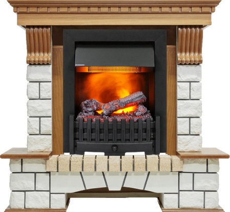 Каминокомплект Pierre Luxe - Дуб / Белый (Высота 1020мм) с очагом Danville Black FB2