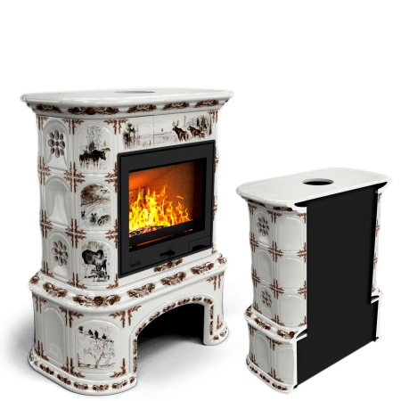 Печь камин КимрПечь Прованс с дровником Пристенный Зима в лесу с топкой Ладья 600
